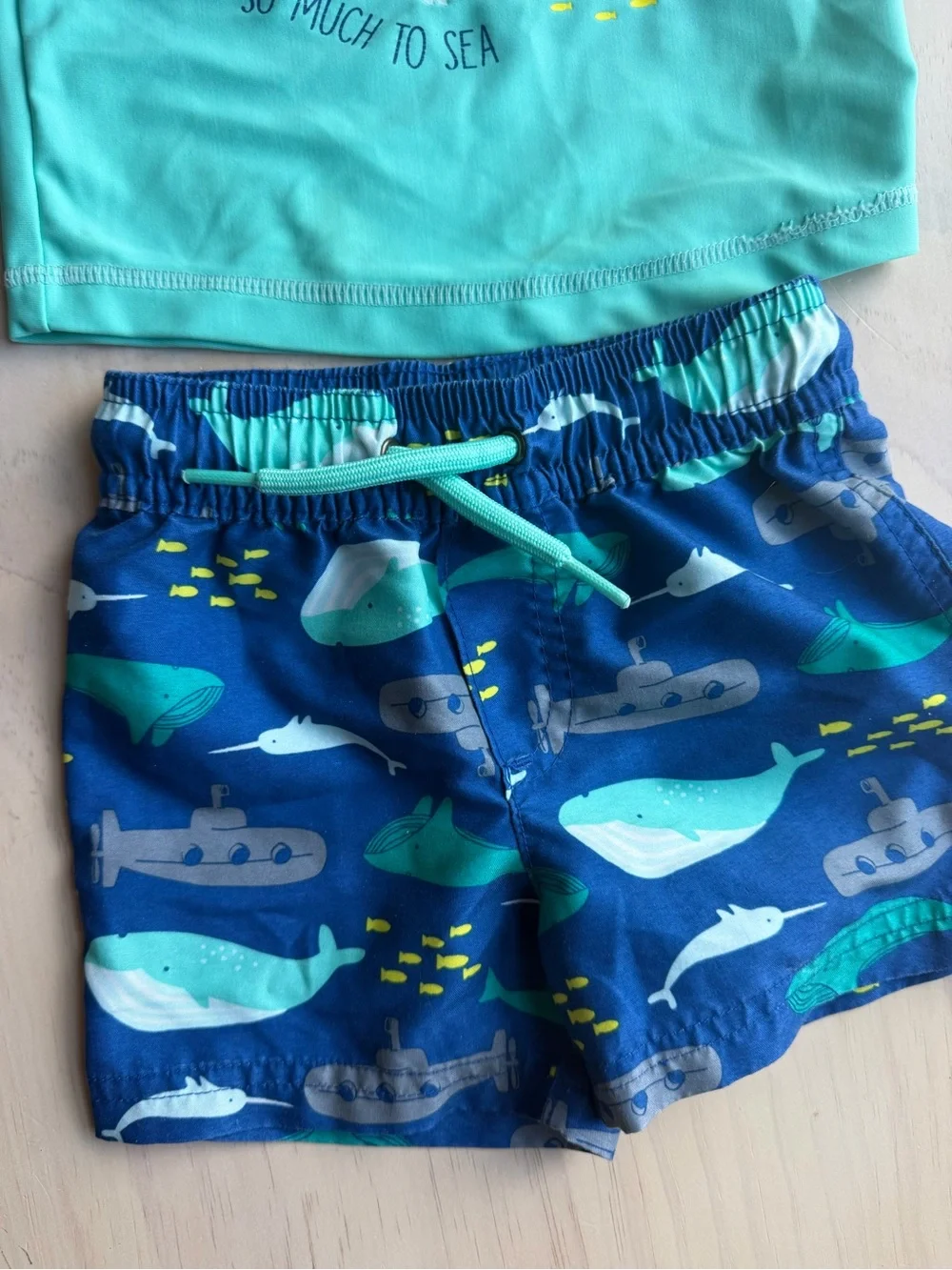 Carters Whale Swim Set - Mint Top & Navy Shorts